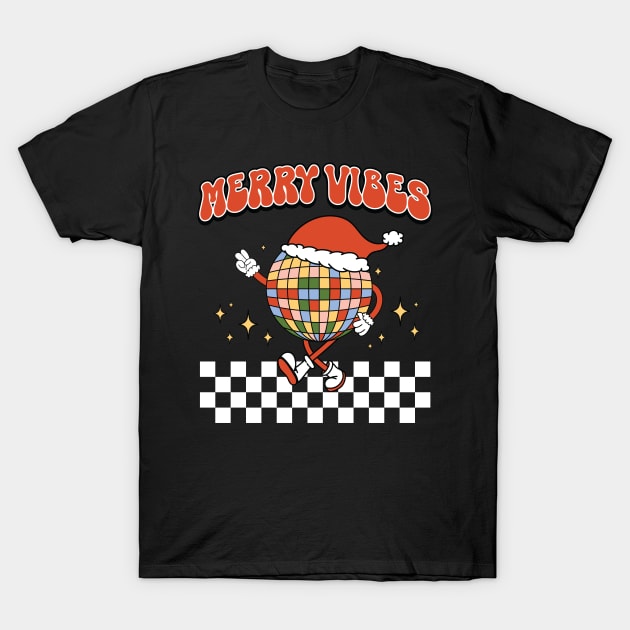 Merry Vibes Retro Disco Ball Christmas Gift T-Shirt by BadDesignCo